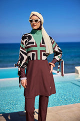 Marina Kahverengi Tam Kapalı Tesettür Mayo - M2519