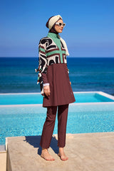 Marina Kahverengi Tam Kapalı Tesettür Mayo - M2519