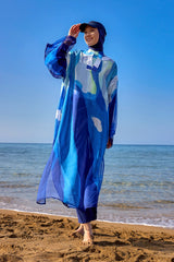 Marina Mavi Desenli İpeksi Pareo - P2507