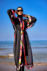 Marina Renkli Desenli İpeksi Kimono - P2514