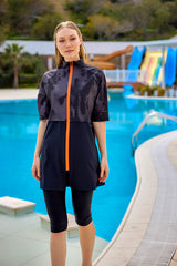 Marina Siyah Yarı Kapalı Tesettür Mayo - H2501