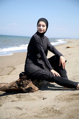 Paraşüt 3’lü Uzun Siyah Tam Kapalı Tesettür Mayo M2028