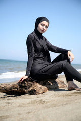 Paraşüt 3’lü Uzun Siyah Tam Kapalı Tesettür Mayo M2028