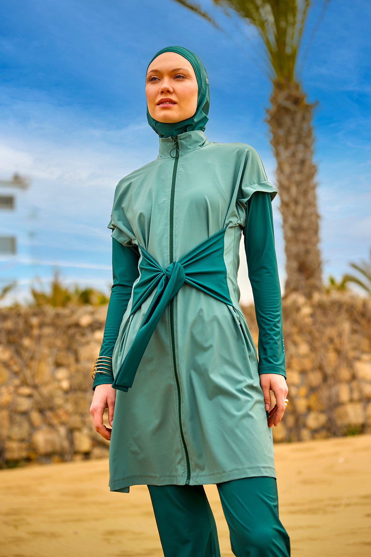 Marina Yeşil Tam Kapalı Tesettür Mayo - M2523-1
