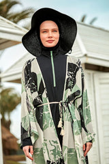 Desenli Haki Kimono Kaftan P2411