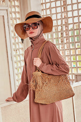 El Örgüsü Bej Hasır Çanta C2419