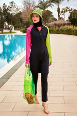 Likralı Siyah Tam Kapalı Tesettür Mayo M2476