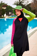 Likralı Siyah Tam Kapalı Tesettür Mayo M2476