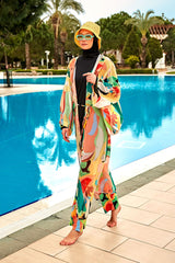 Desenli Turuncu Kimono Kaftan P2404