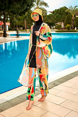 Desenli Turuncu Kimono Kaftan P2404
