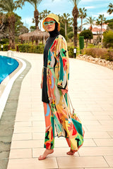 Desenli Turuncu Kimono Kaftan P2404