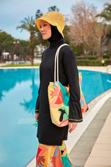 Likralı Siyah Tam Kapalı Tesettür Mayo M2473