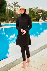 Likralı Siyah Tam Kapalı Tesettür Mayo M2463