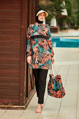 Desenli Tam Kapalı Tesettür Mayo R2409