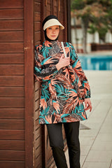 Desenli Tam Kapalı Tesettür Mayo R2409