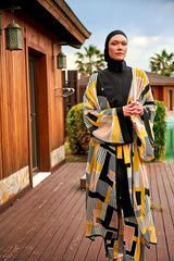 Desenli Siyah Kimono Kaftan P2407