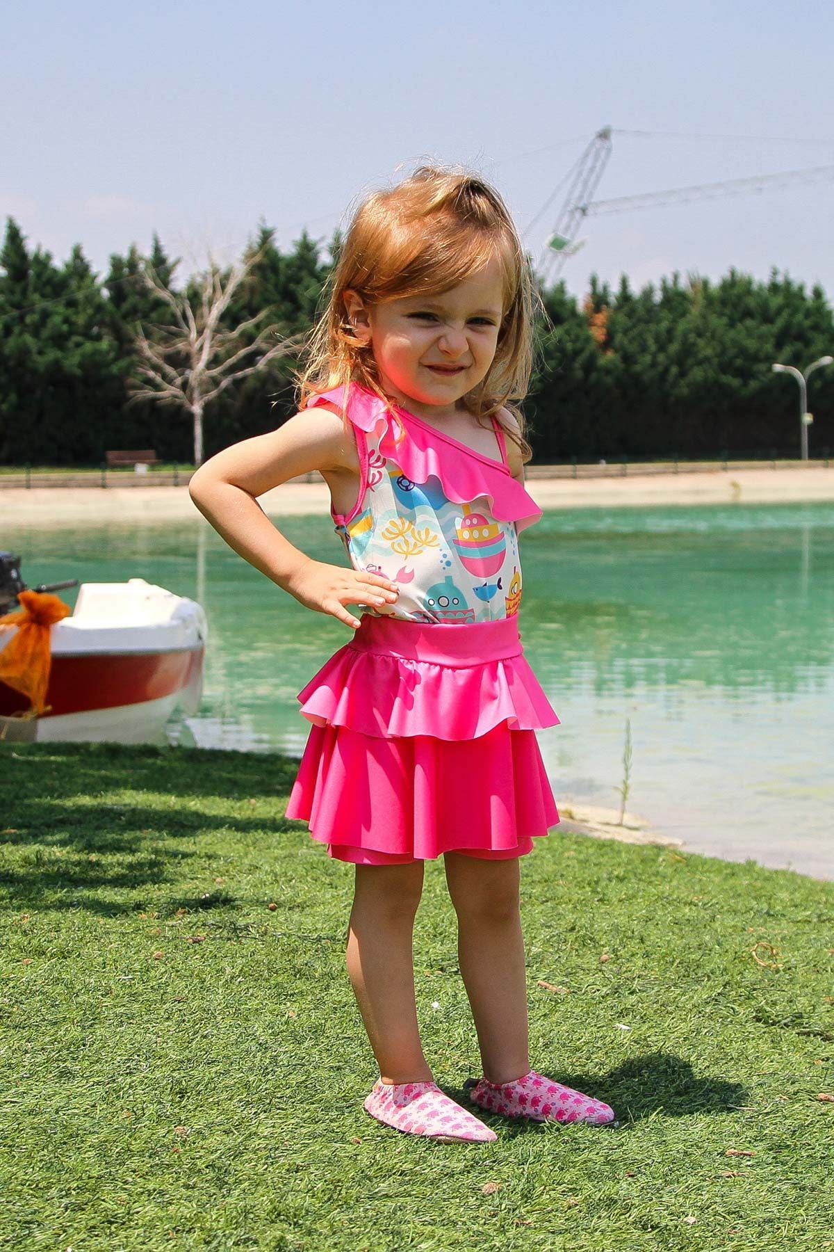 Marina Çocuk Fuşya Deniz Temalı Tesettür Mayo K2206 Ürün ana görseli