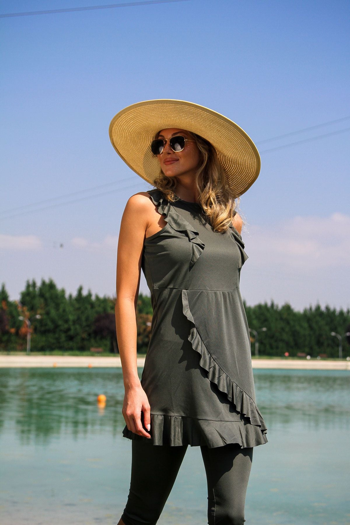 Rivamera 2'li Haki Yarı Kapalı Tesettür Elbise Mayo R2204 Ürün ana görseli