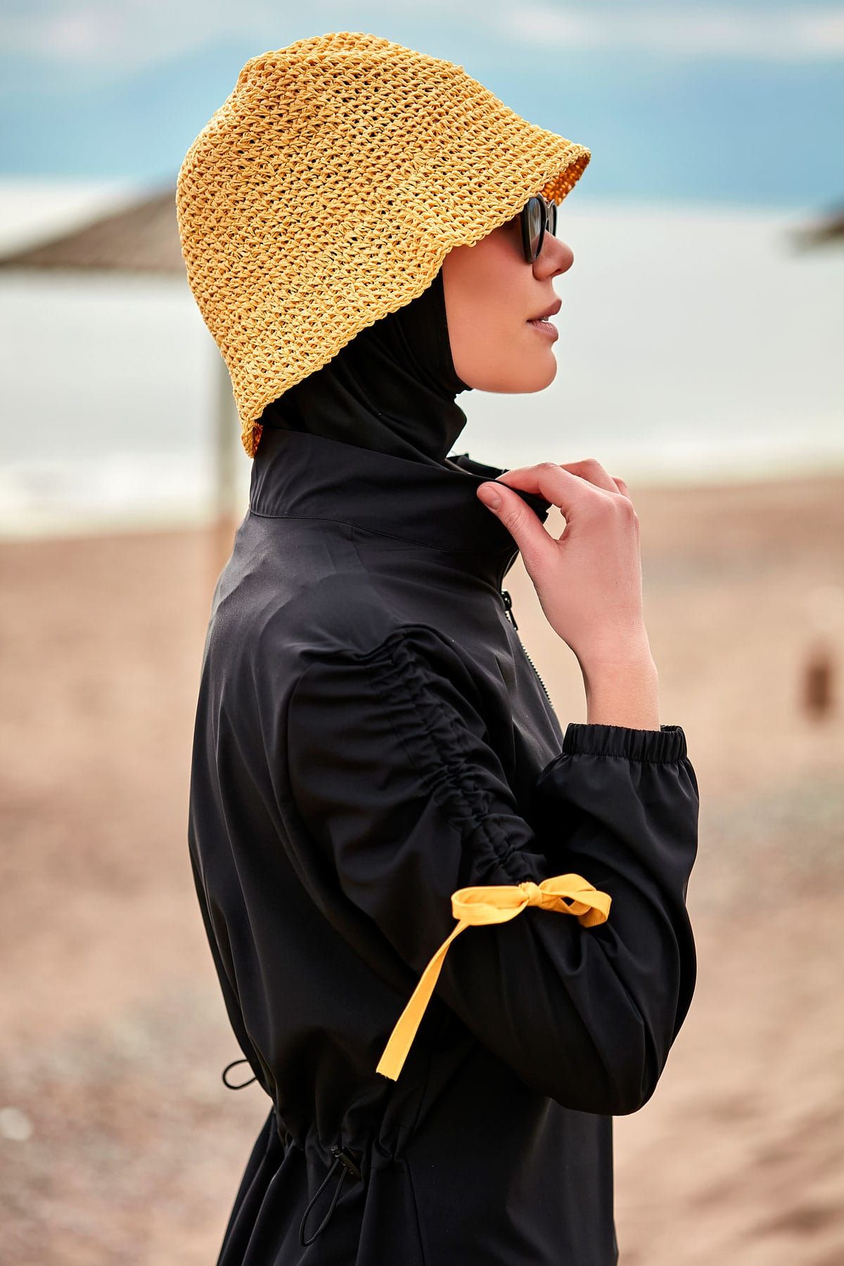 El Örgüsü Sarı Hasır Şapka 14399