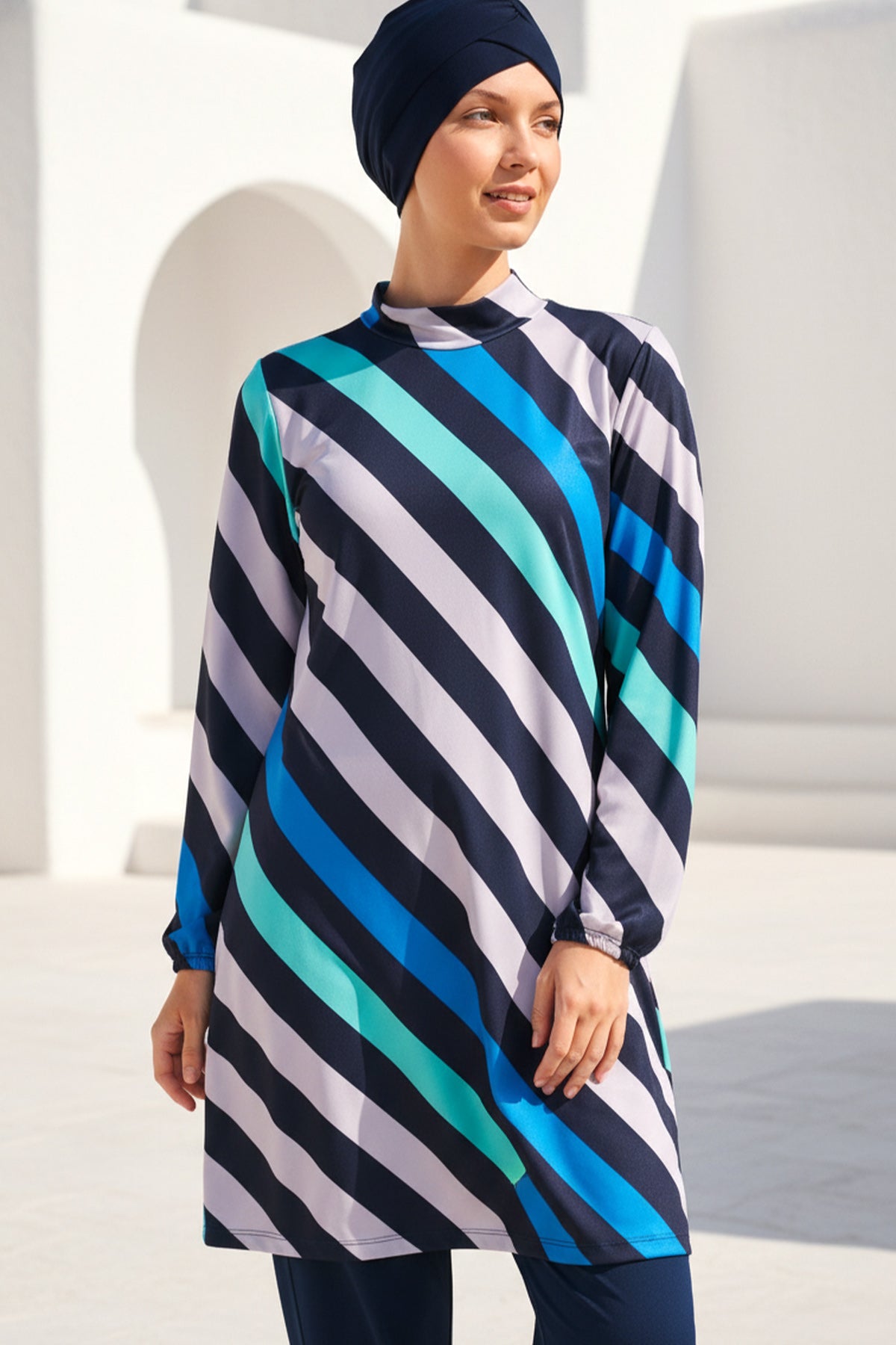 Tam Kapalı Tesettür Mayo Lacivert Likralı 4 Parça 1953