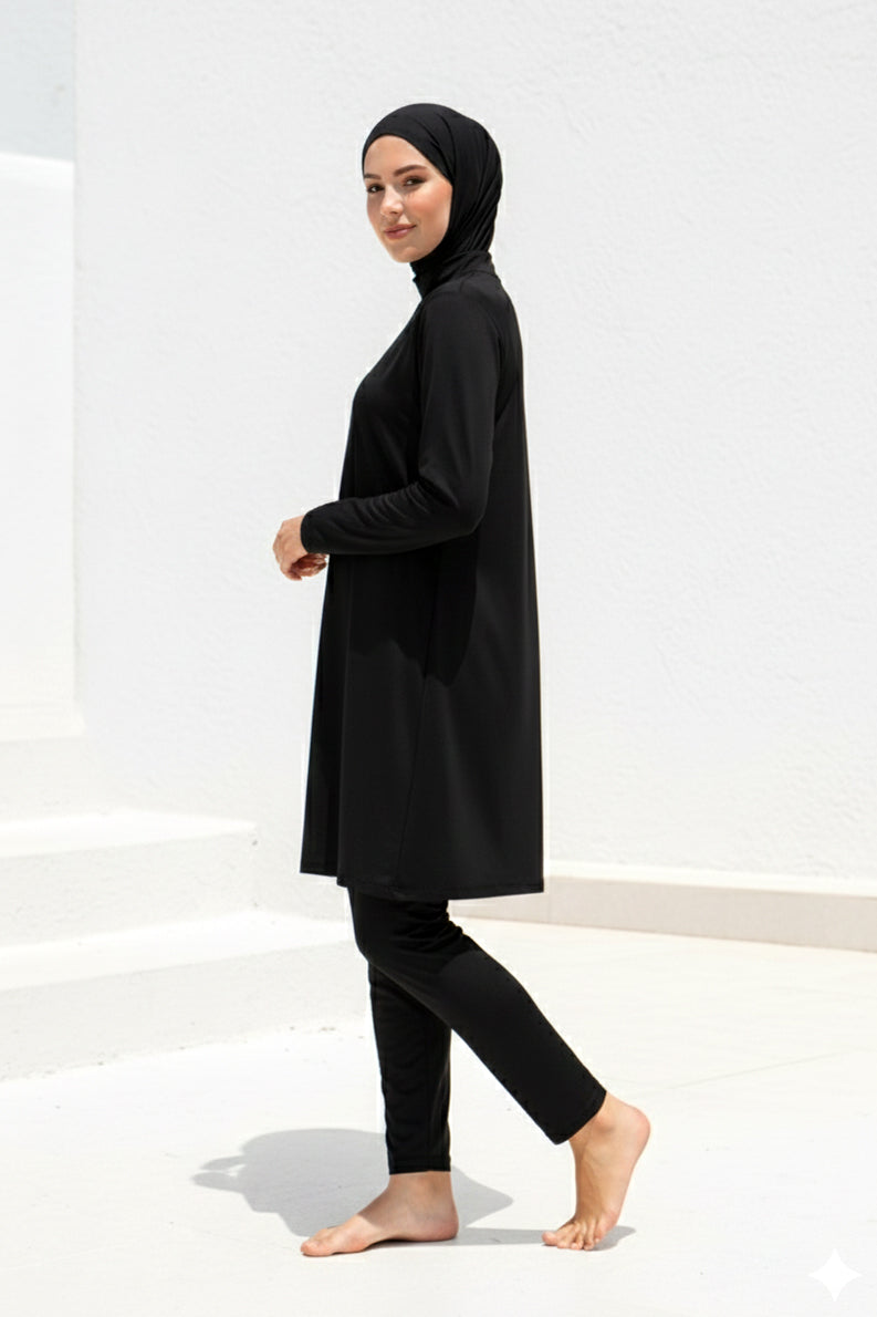 Tam Kapalı Tesettür Mayo Takımı Siyah Likralı 4 Parça 1969