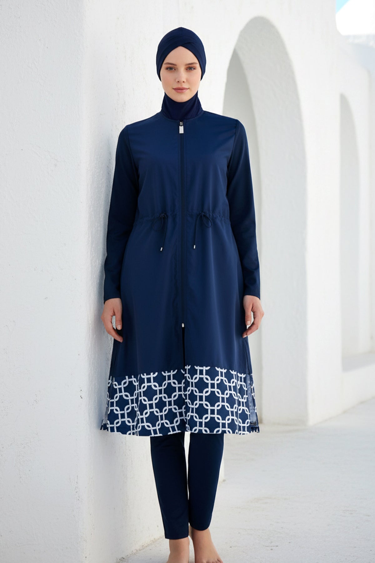 Tam Kapalı Tesettür Mayo Lacivert Paraşüt Kumaşlı 3 Parça 1997 Ürün ana görseli