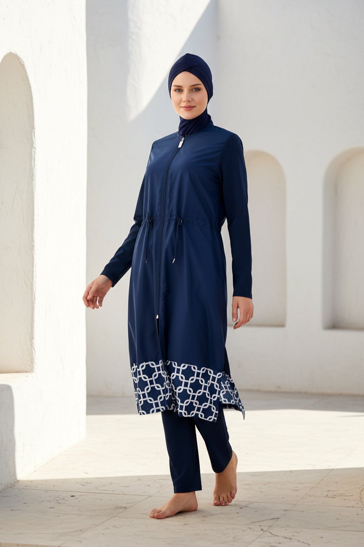 Tam Kapalı Tesettür Mayo Lacivert Paraşüt Kumaşlı 3 Parça 1997 Ürün ikincil görseli