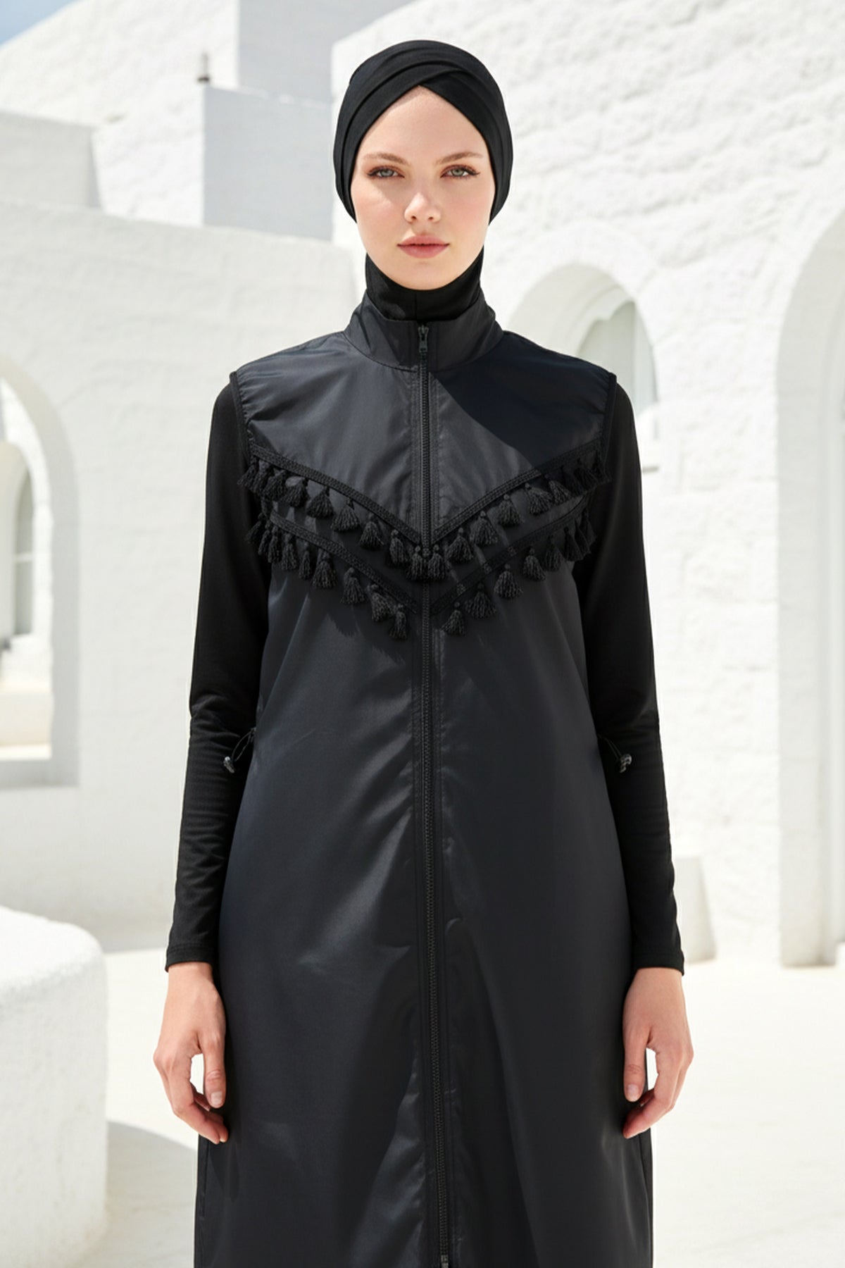 Tam Kapalı Tesettür Mayo Siyah Paraşüt Kumaşlı 4 Parça 1998 Ürün ikincil görseli