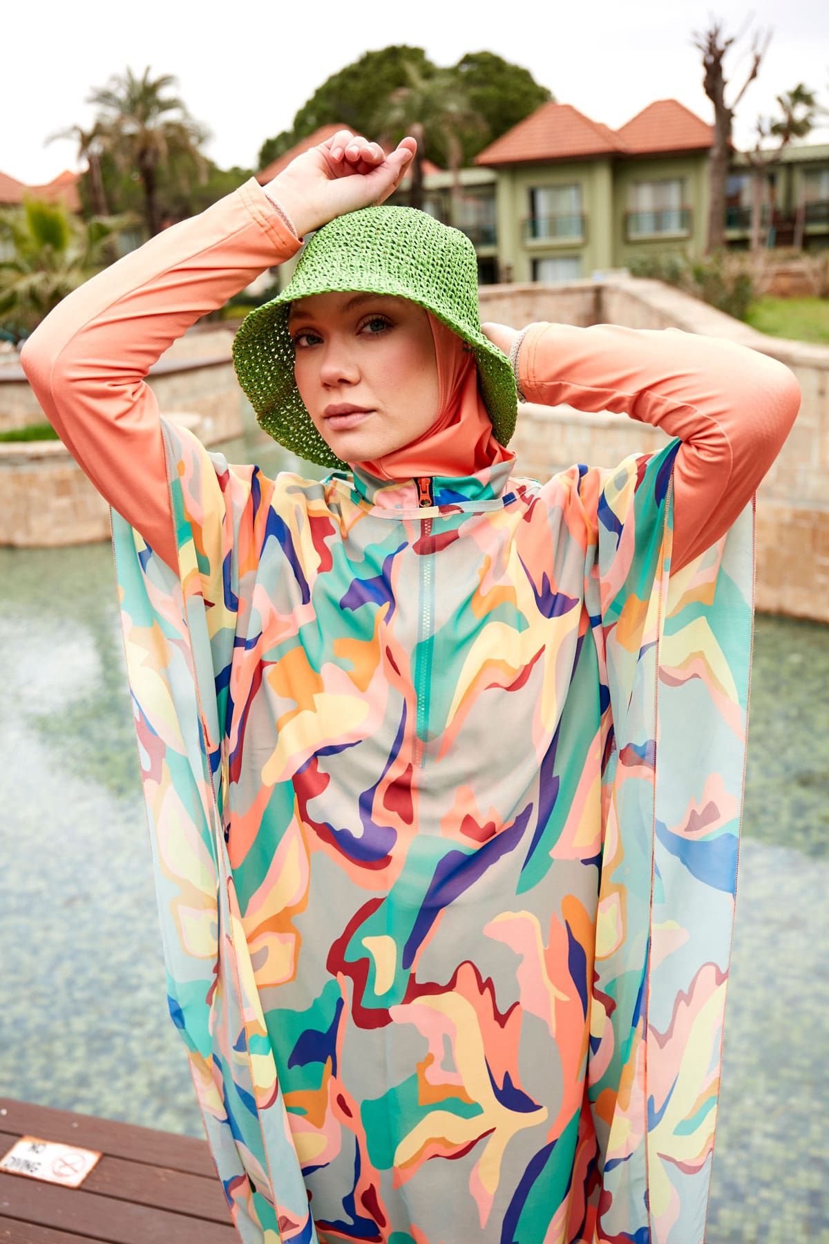 El Örgüsü Yeşil Hasır Şapka 14399