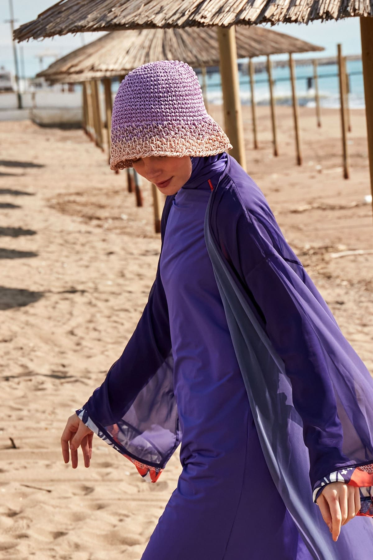 El Örgüsü Lila Hasır Şapka 14404 Ürün ikincil görseli