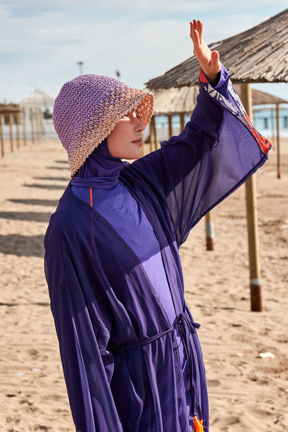 El Örgüsü Lila Hasır Şapka 14404 Ürün ana görseli