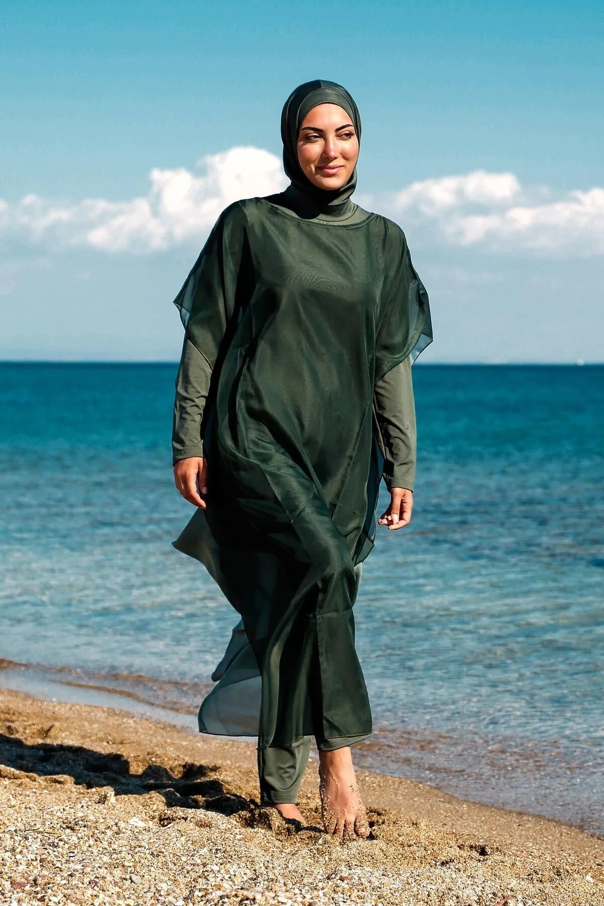 Marina Haki Tesettür Mayo Üzerine Kaftan Kimono Pareo P2202 Ürün ana görseli