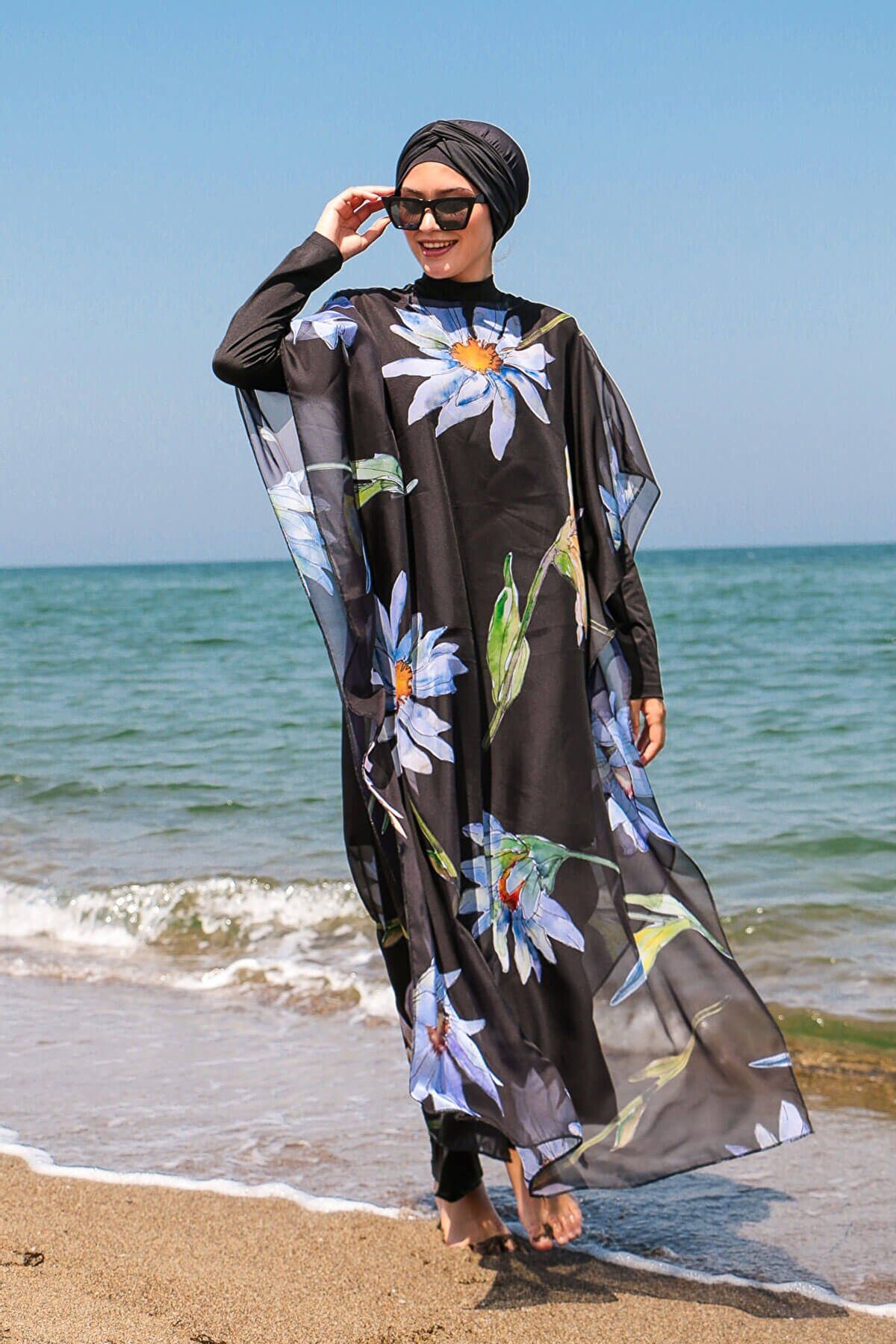 Çiçek Desenli Kaftan Kimono Pareo P2105