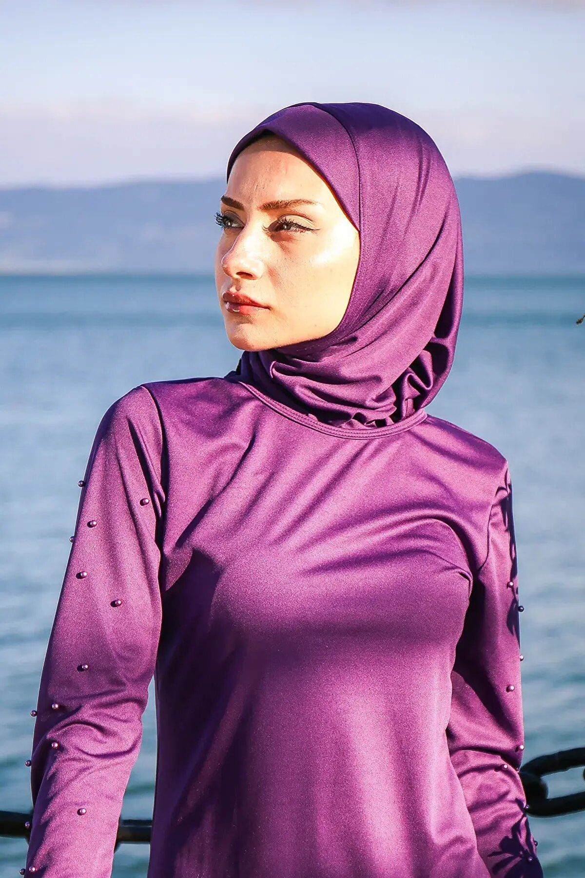 Deniz Havuz Bone Eşarp B2101 - Mor Ürün ana görseli