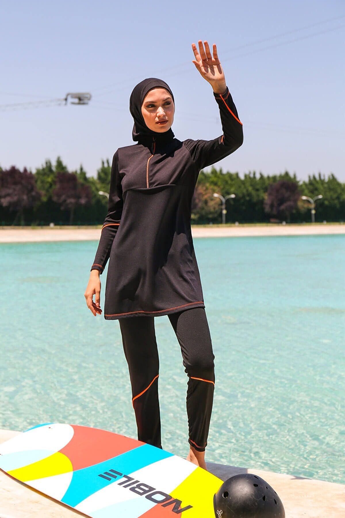 Rivamera 3'lü Siyah Sportif Tasarım Tam Kapalı Tesettür Mayo R1122