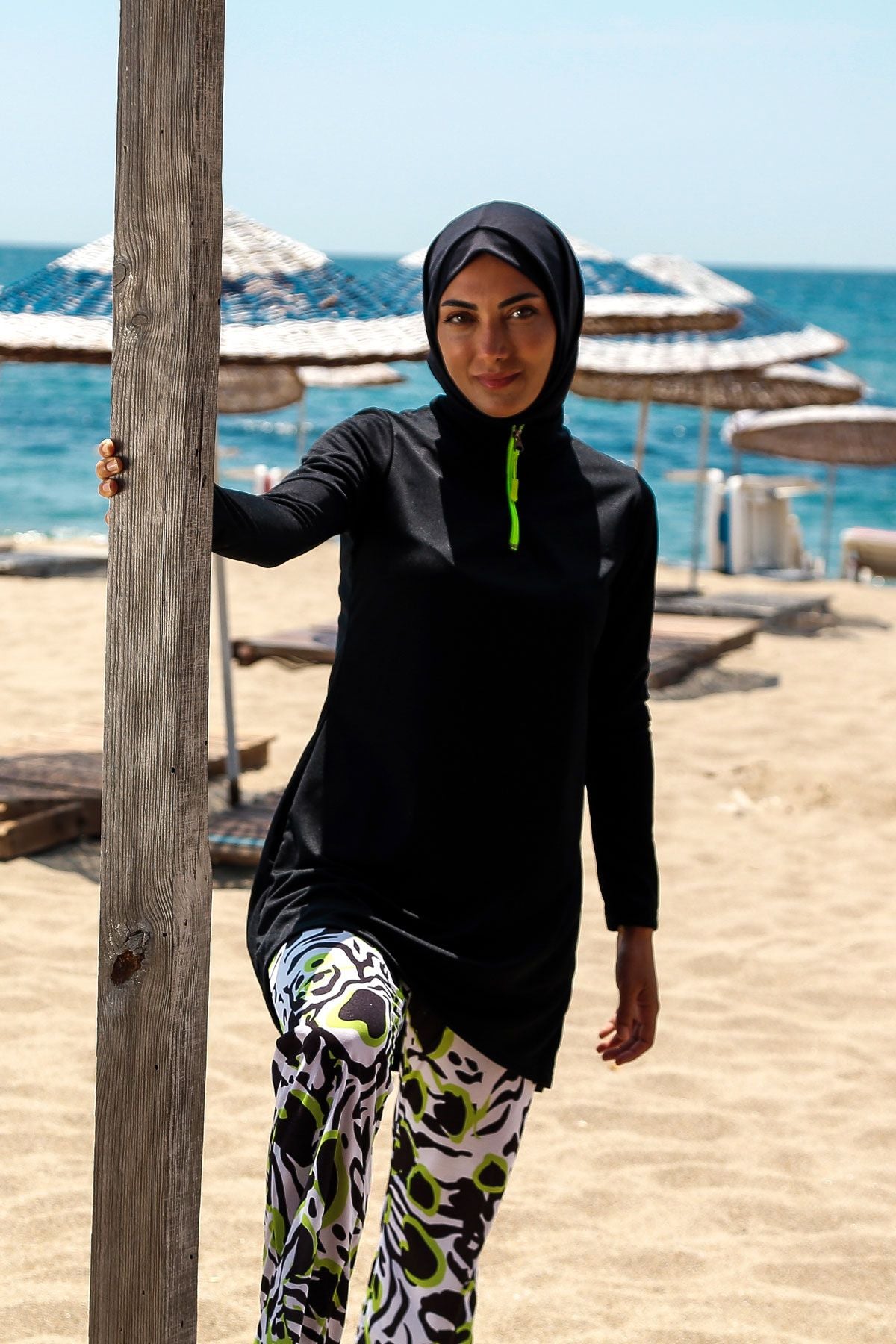 Rivamera 4'lü Siyah Desenli Tam Kapalı Tesettür Mayo R1116 Ürün ikincil görseli