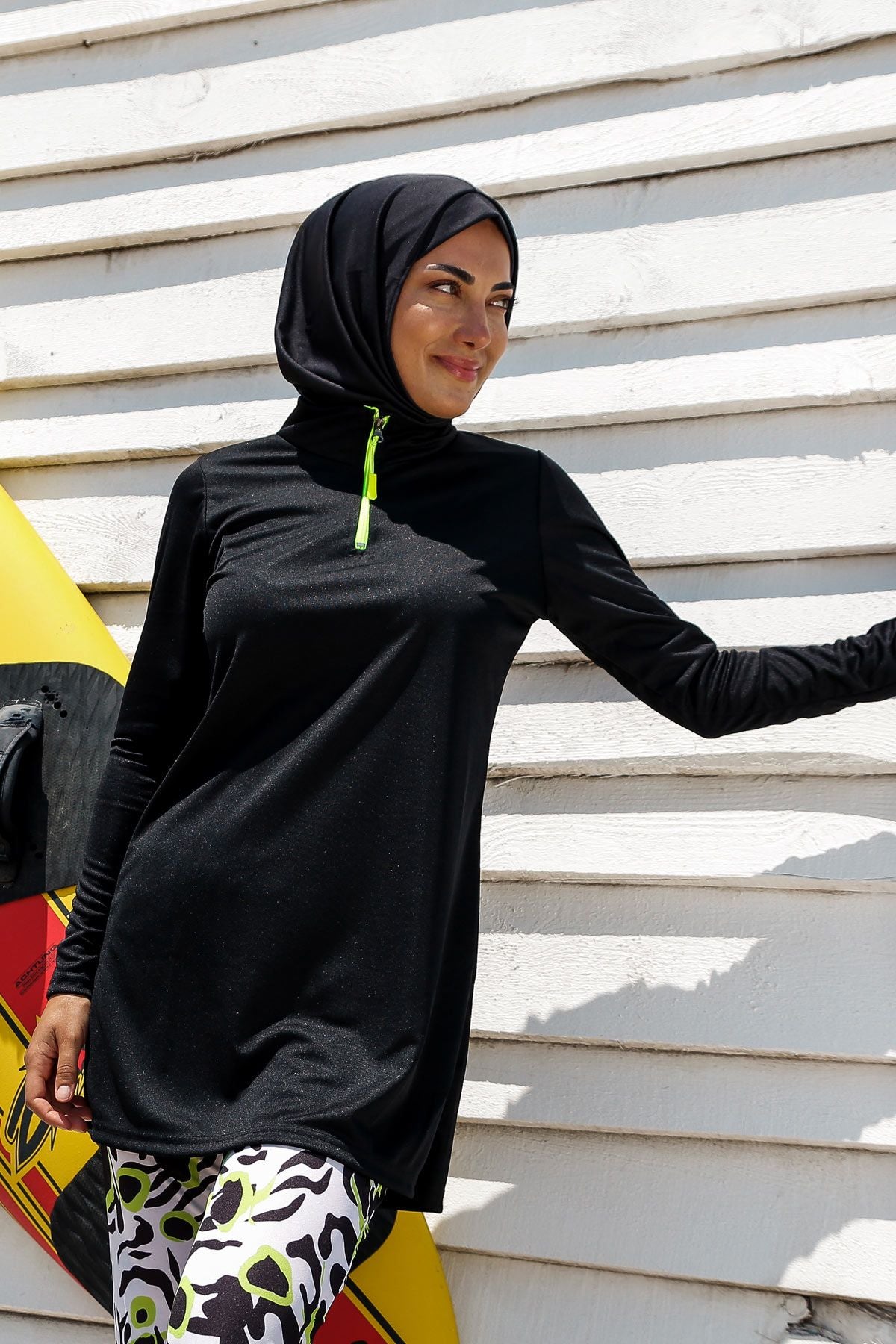 Rivamera 4'lü Siyah Desenli Tam Kapalı Tesettür Mayo R1116