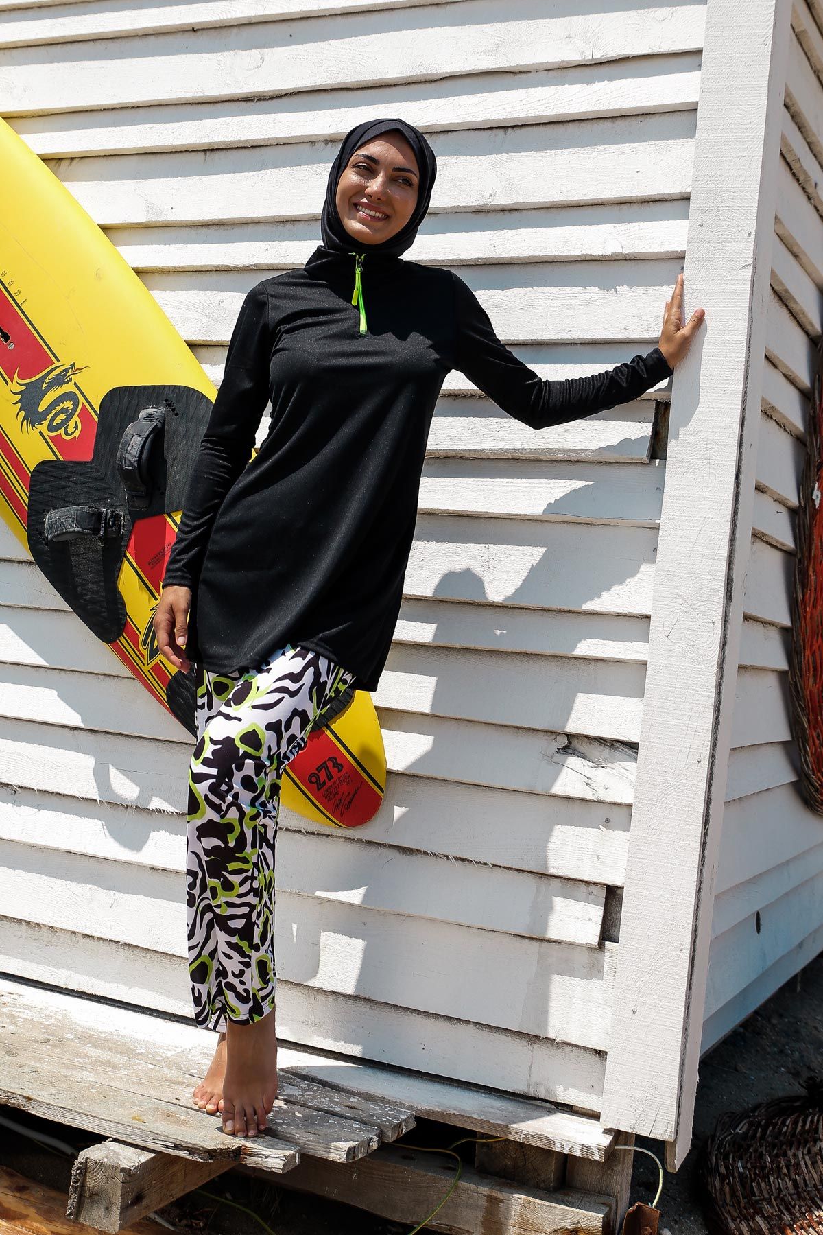 Rivamera 4'lü Siyah Desenli Tam Kapalı Tesettür Mayo R1116