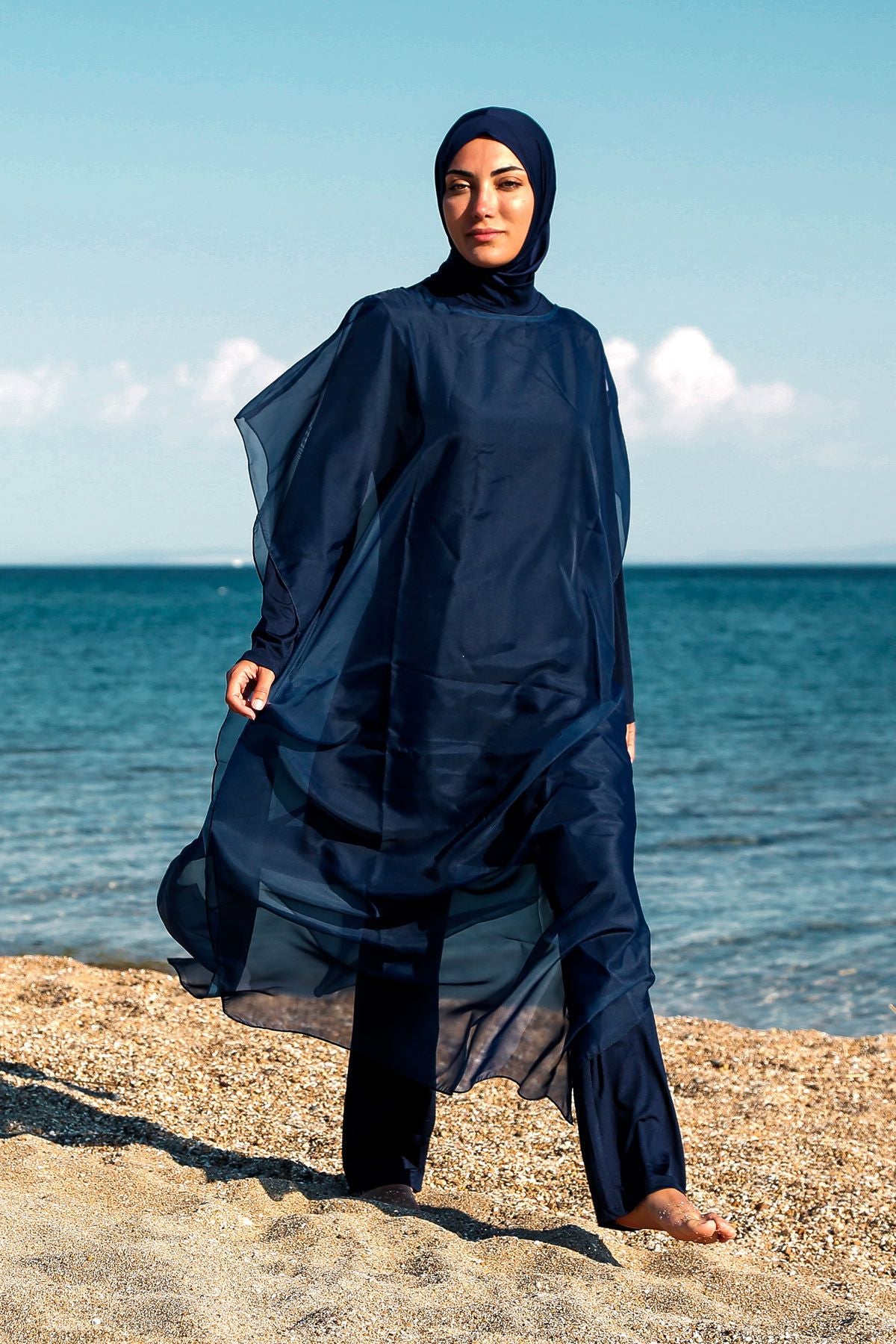 Marina Lacivert Tesettür Mayo Üstüne Giyilebilen Kaftan Kimono Pareo P2201