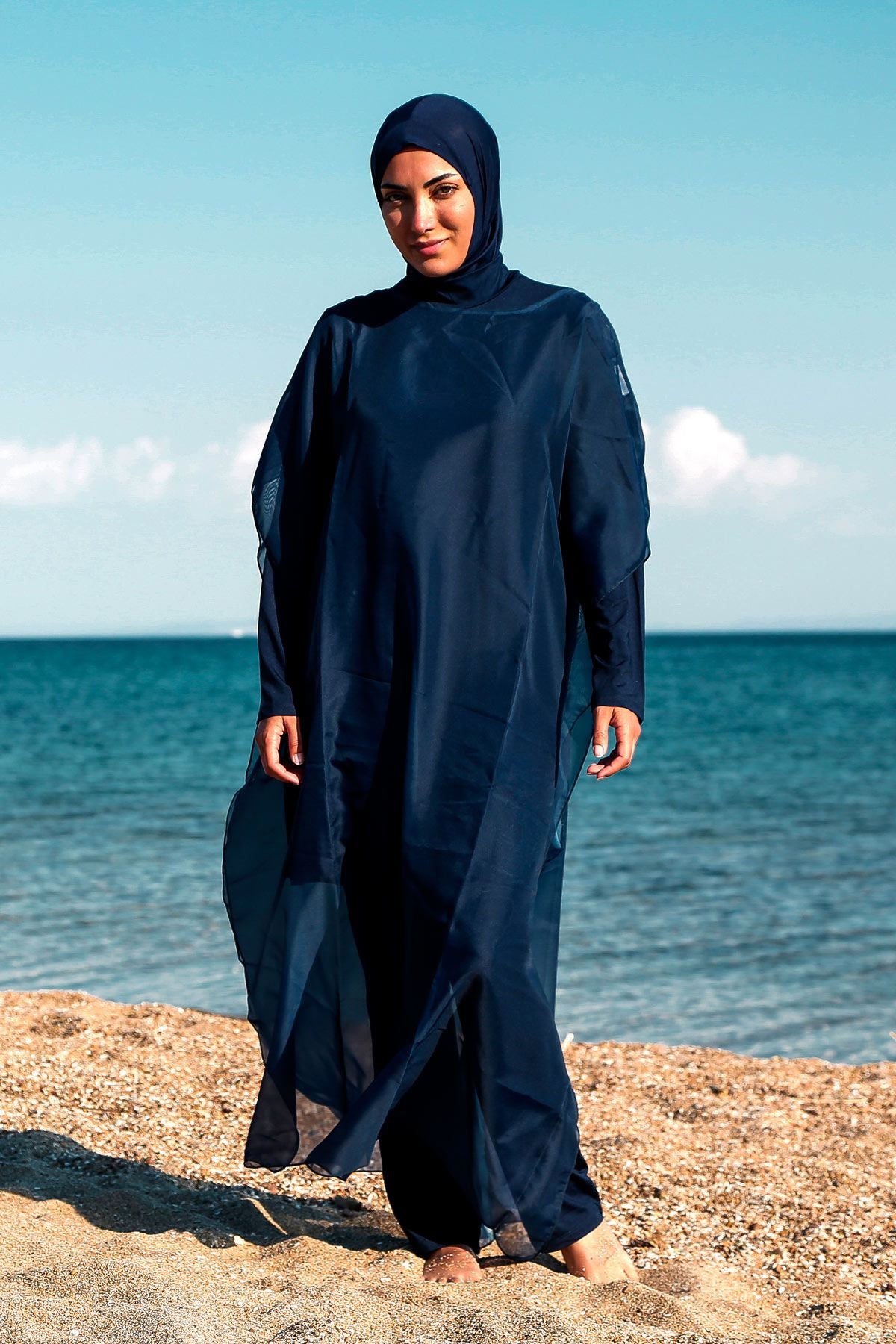 Marina Lacivert Tesettür Mayo Üstüne Giyilebilen Kaftan Kimono Pareo P2201