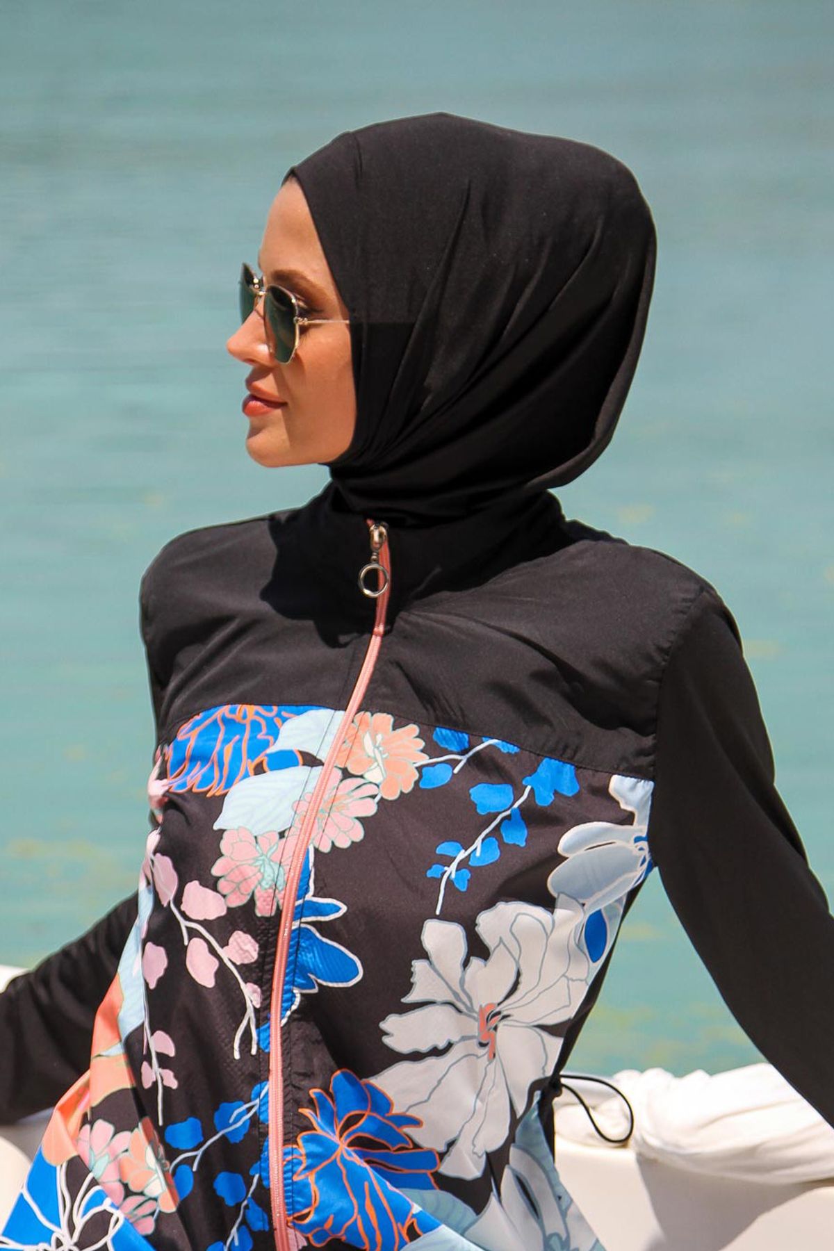 Siyah Deniz Havuz Bone Eşarp B2101