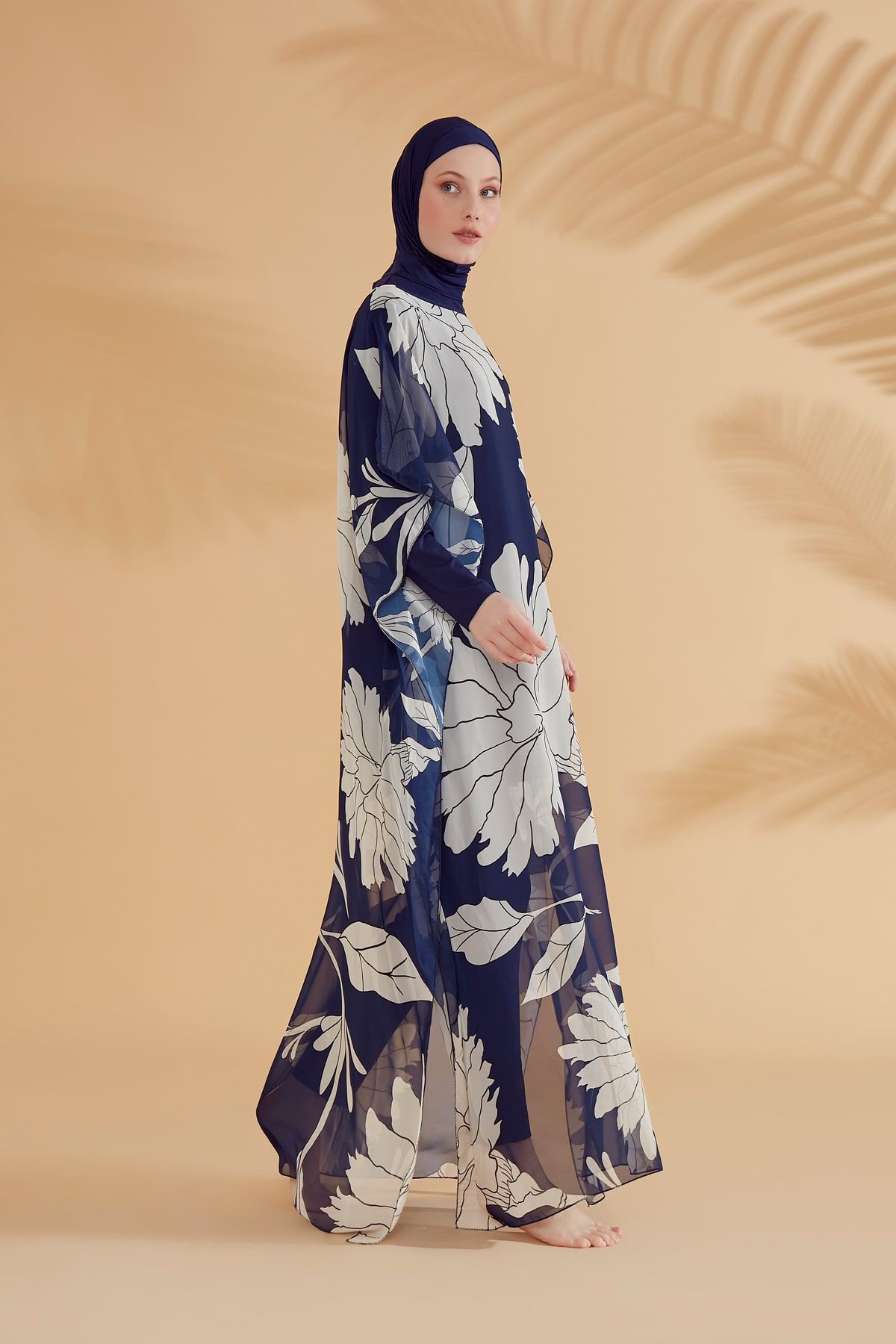 Çiçekli Lacivert Pareo Kaftan P2348