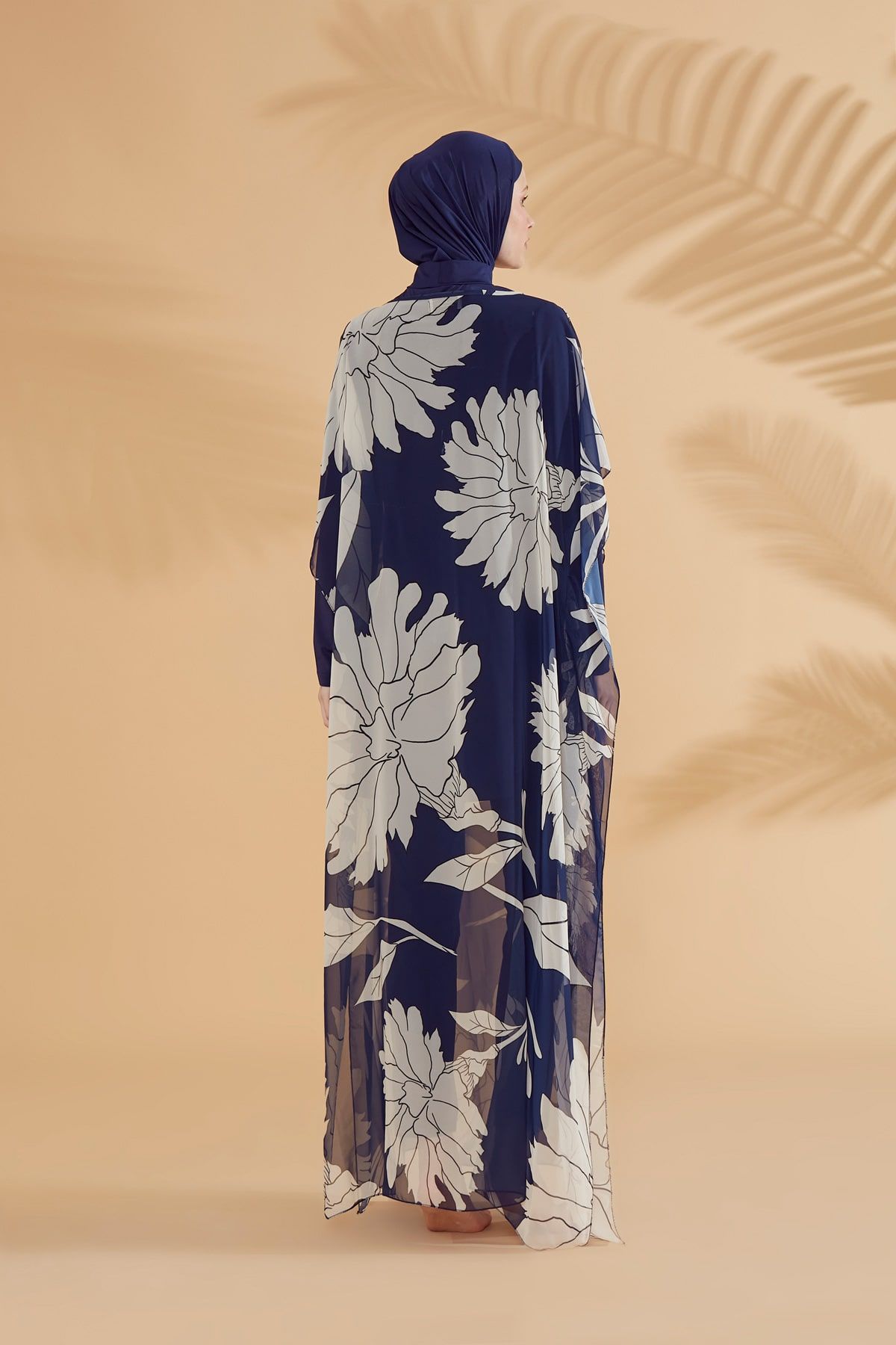 Çiçekli Lacivert Pareo Kaftan P2348