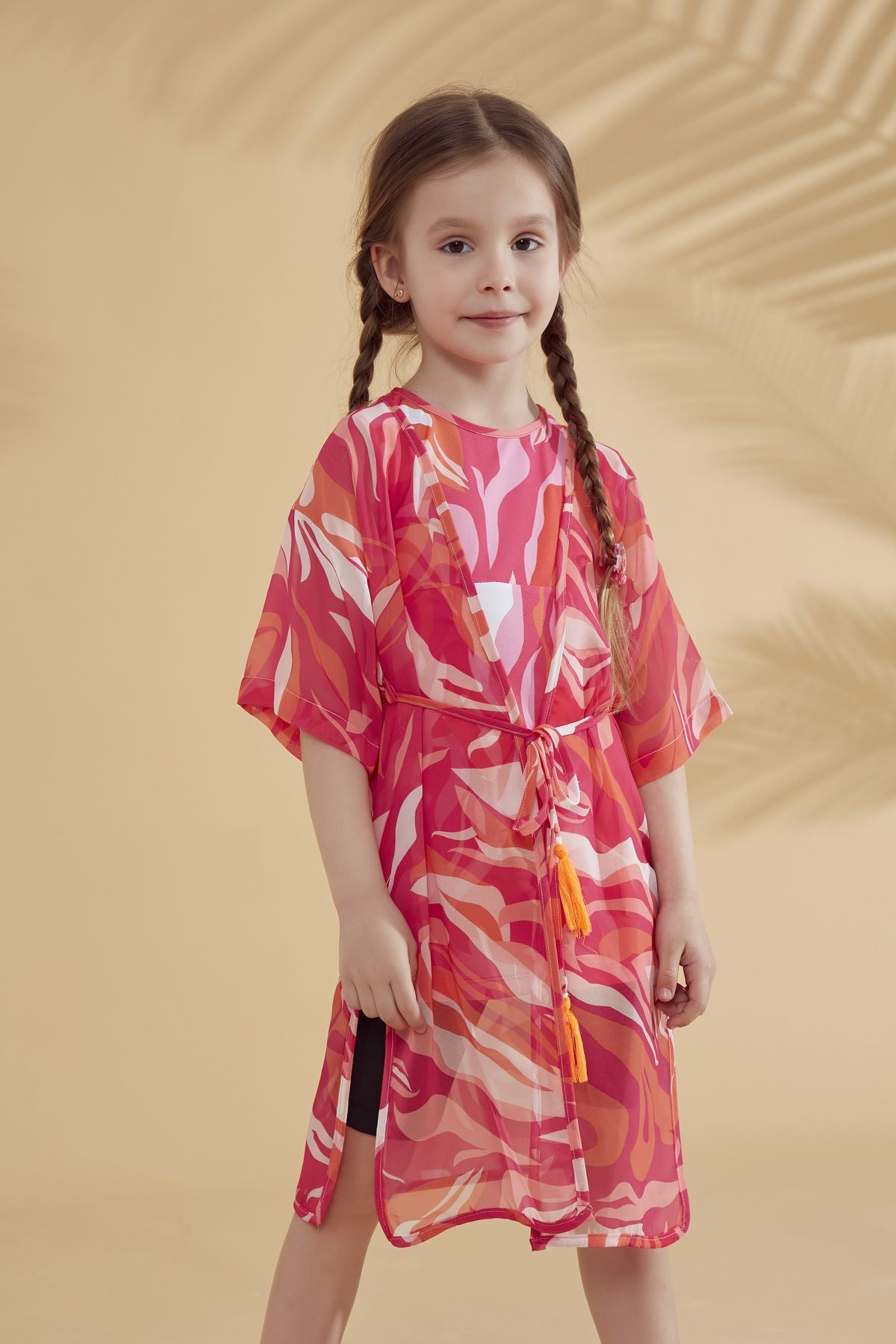 Çocuk Desenli Fuşya Kimono Kaftan P2335 Ürün ikincil görseli