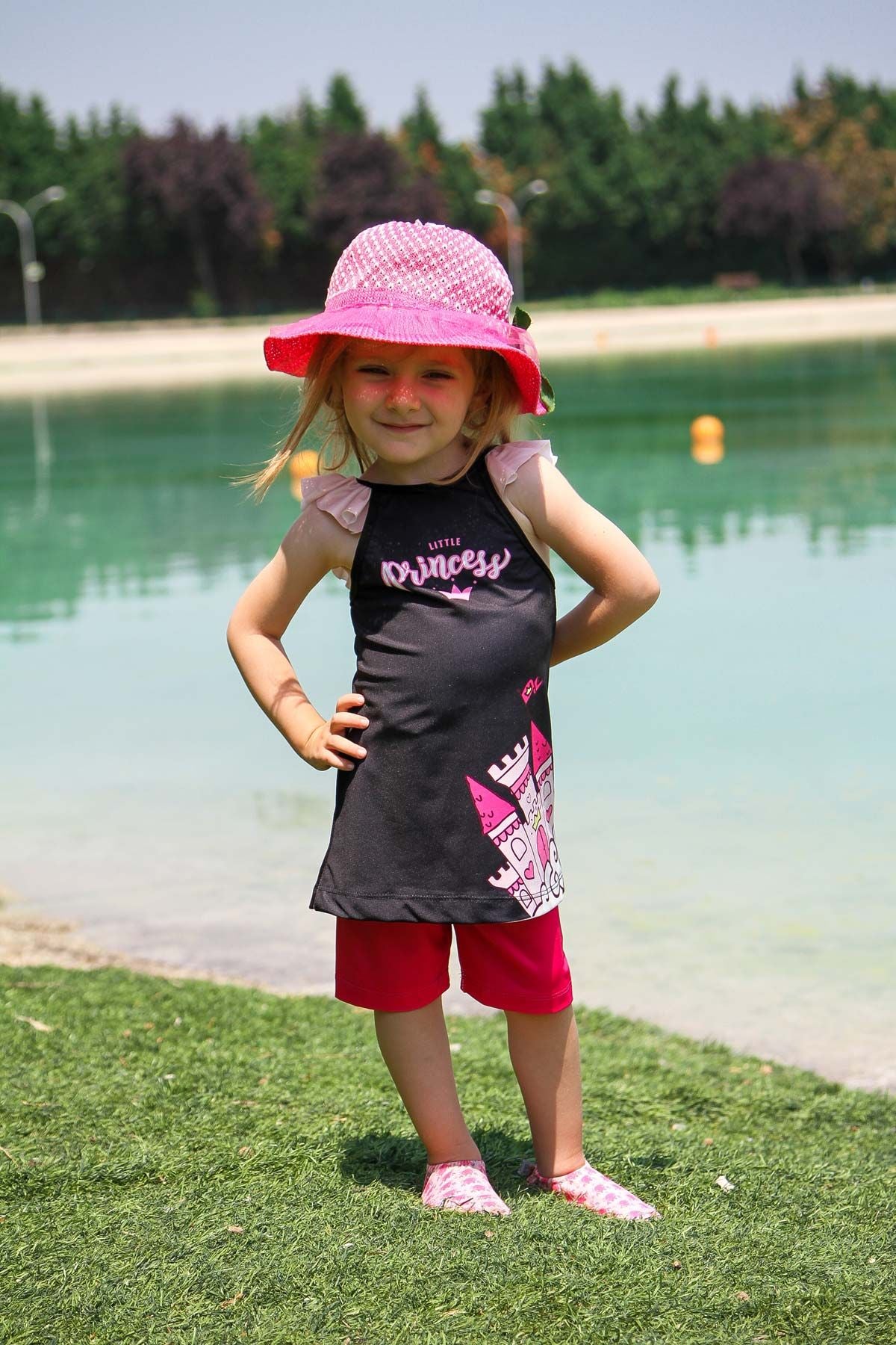 Marina Çocuk Fuşya Desen Detaylı Tesettür Mayo K2201