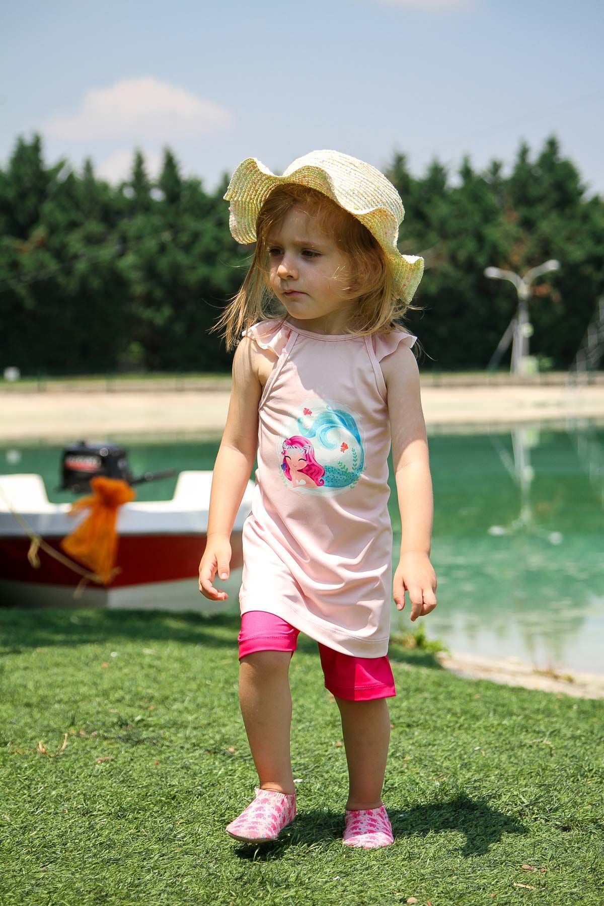 Marina Çocuk Pudra Deniz Kızı Desenli Tesettür Mayo K2203 Ürün ana görseli