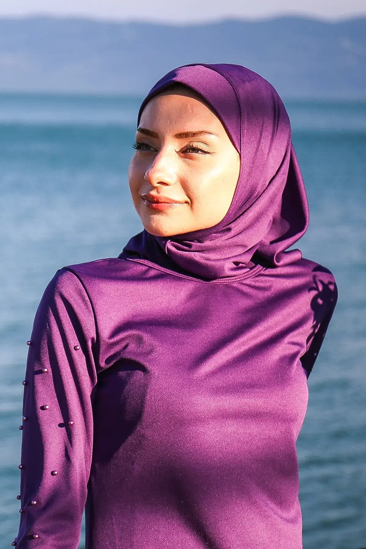 Deniz Havuz Bone Eşarp B2101 - Mor Ürün ikincil görseli