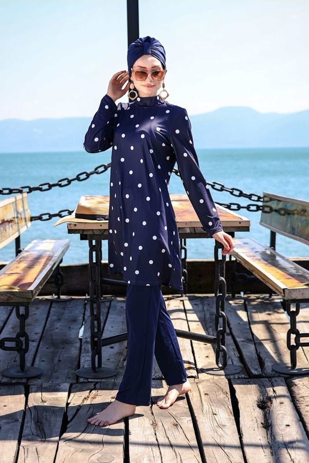 4’lü Lacivert Nokta Desenli Tam Kapalı Tesettür Mayo  1964 Ürün ikincil görseli