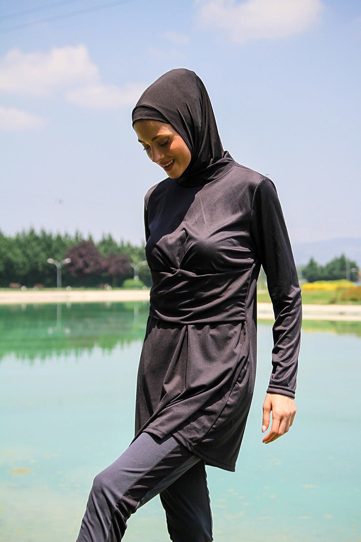 Rivamera 4'lü Siyah Minimal Detaylı Tam Kapalı Tesettür Mayo – R1118