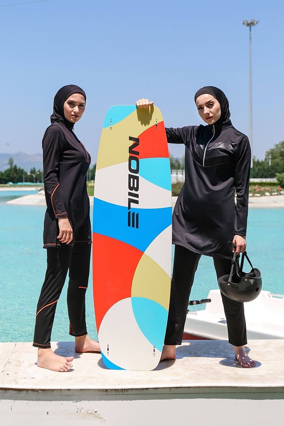 Rivamera 3'lü Siyah Fermuar Detaylı Tam Kapalı Tesettür Mayo R1123